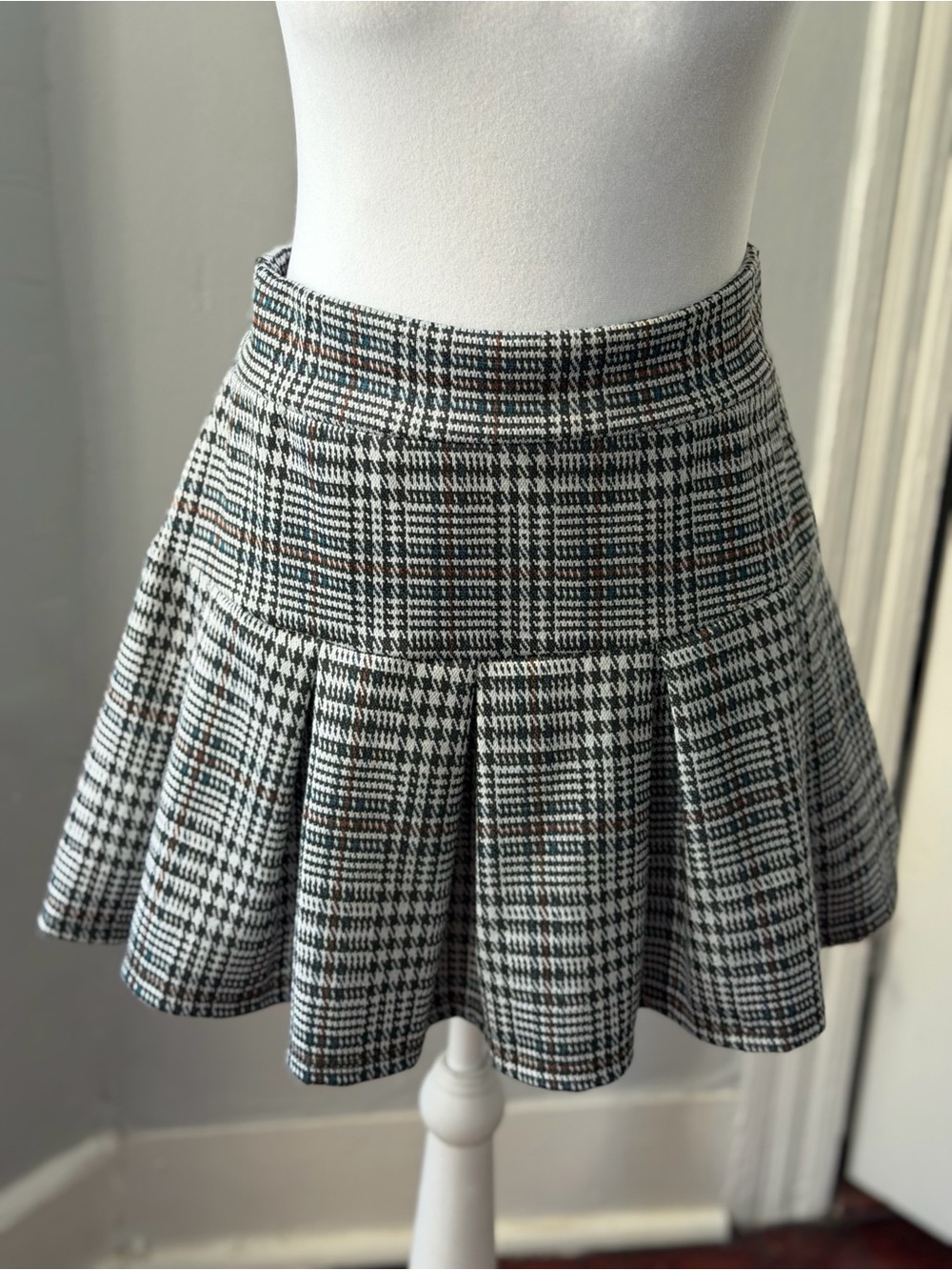Rainbow Plaid Circle Skater Skirt in Black, White and Brown